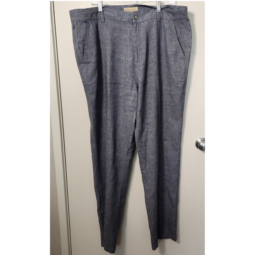 Territory Ahead Men's Sz 40x33 Blue Chambray Linen‎ Spandex Flat Front Chinos